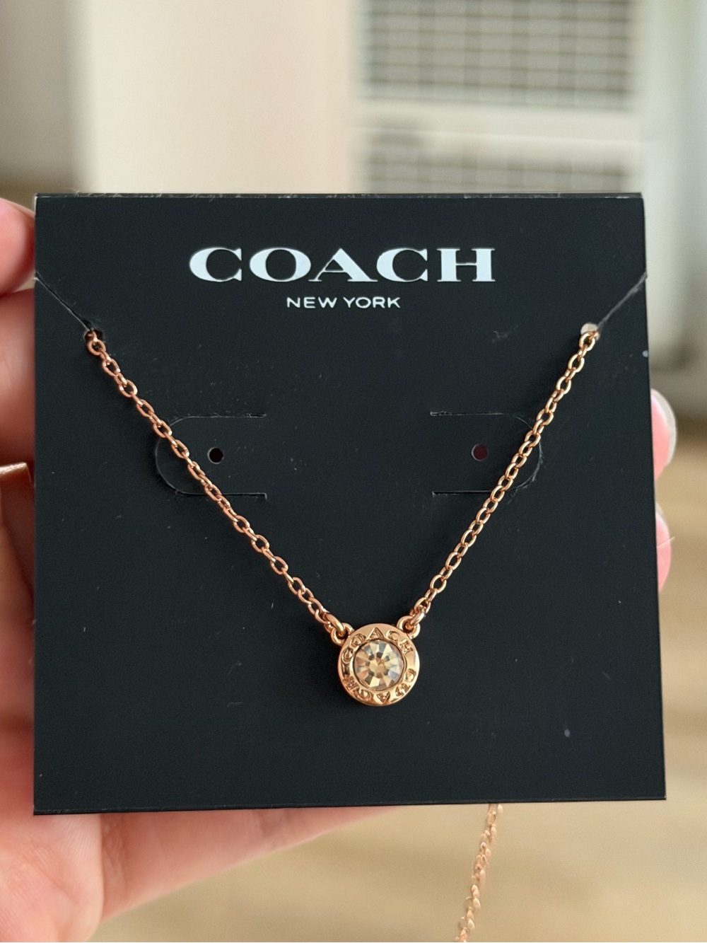 NWT Coach Rose Gold Crystal Accent Necklace